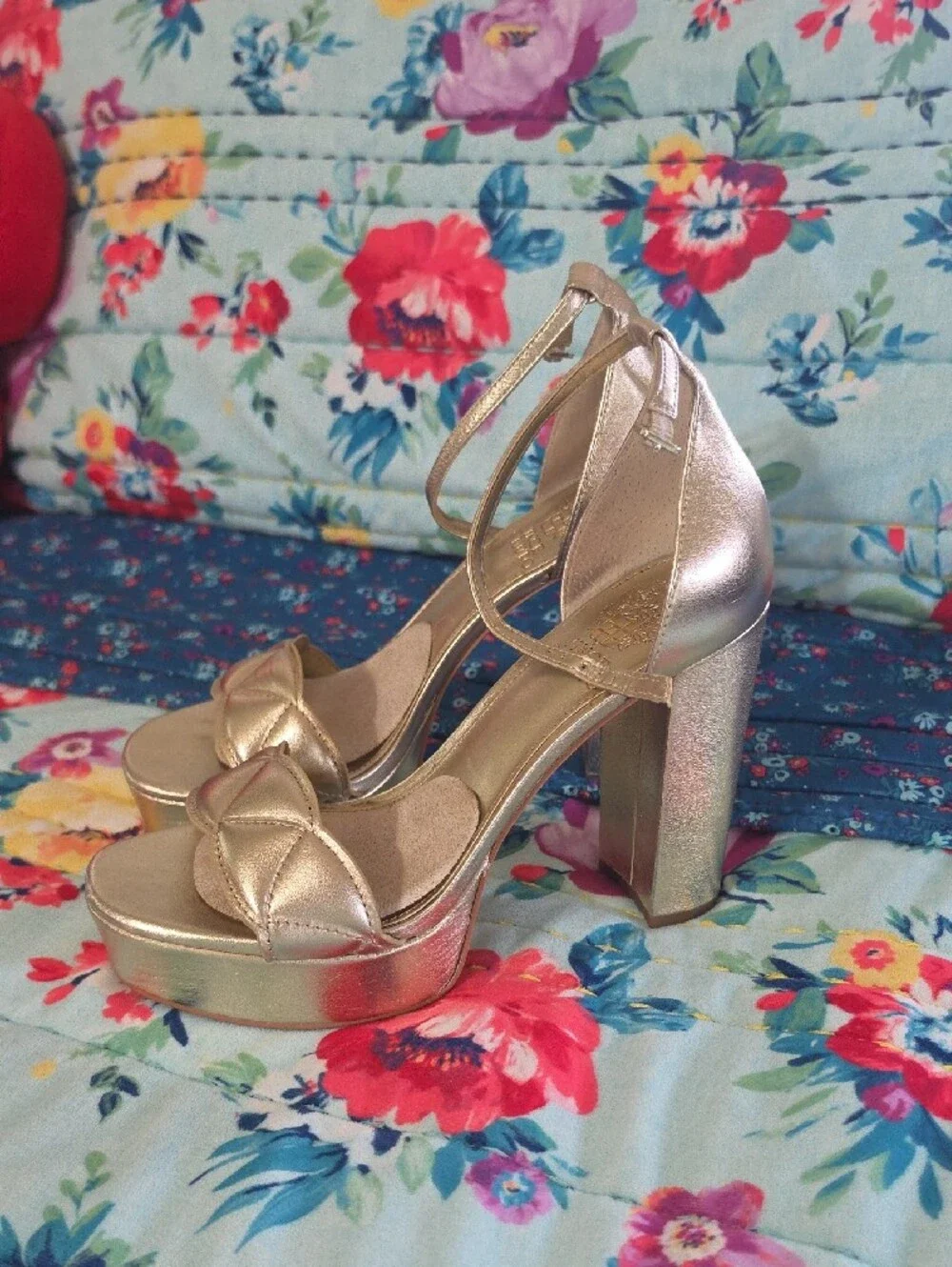 Vince Camuto Metallic Gold Platform Ankle-Strap Heels